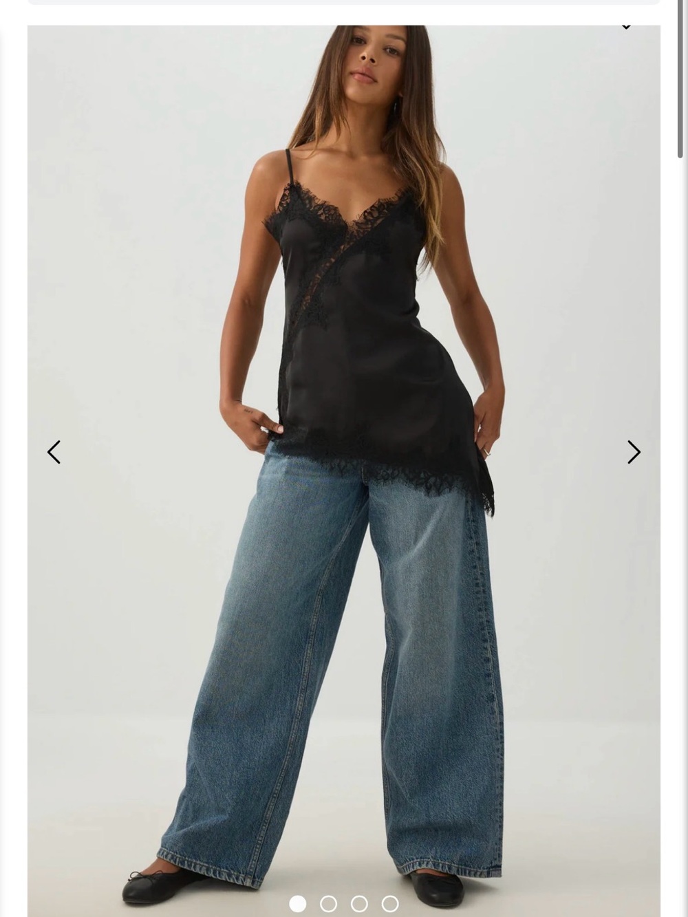 Black Lace Trim Satin Camisole Top